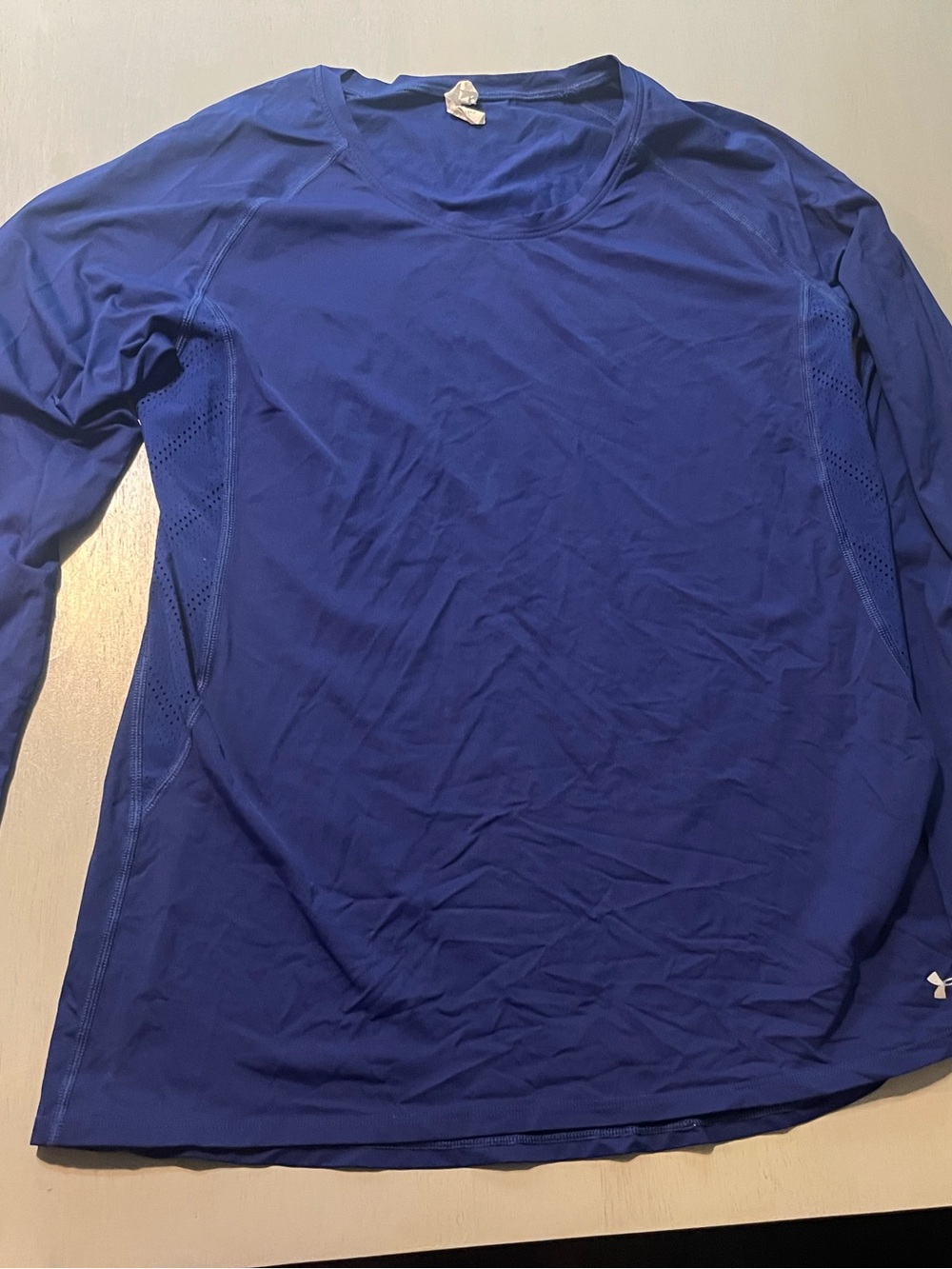 Under Armour Royal Blue Mesh Panel Long Sleeve Athletic Workout Top L